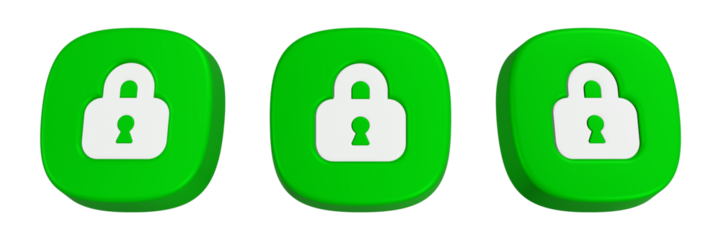 padlock 3d rendering icon green button