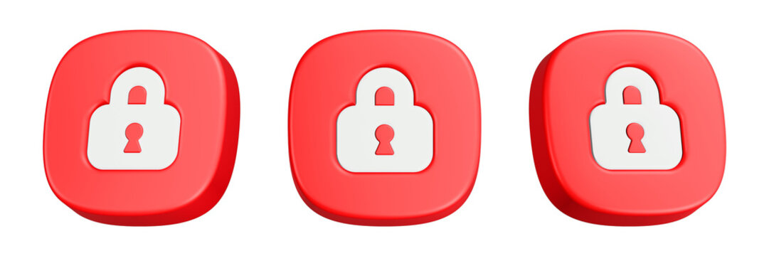 padlock 3d rendering icon red button