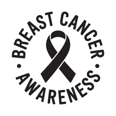A black ribbon encircled by text promoting breast cancer awareness visually © NASRIN