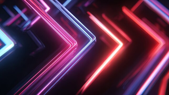 Neon Arrow Lines Abstract Digital Art with Futuristic Glowing Light.