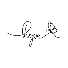 Elegant calligraphy spelling hope with a delicate butterfly illustration © NASRIN