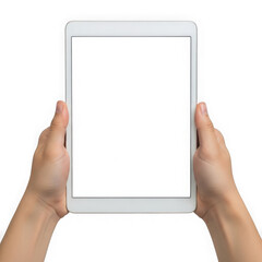 Hands holding tablet, isolated on transparent background