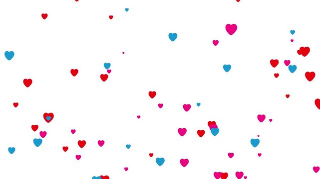 Colorful hearts flying on white background animation alpha channel. festive multi color hearts seamless Loop 4k Video. romantic valentine background.
