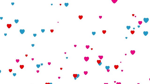 Colorful hearts flying on white background animation alpha channel. festive multi color hearts seamless Loop 4k Video. romantic valentine background.