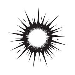 Abstract black starburst shape with a bright white circular center