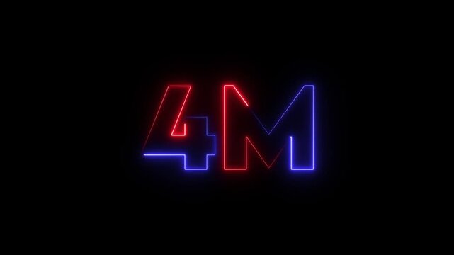 4m one million neon glowing text number animation, social media views counter -4m views 4M views text animation,4m number 4k video animation 4M text animation on black background.