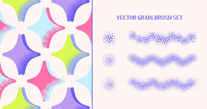 Editable Vector Grain Brush Set, Noise, Grain Texture Effect Brushes, Stipple Dithering Dot Shading, Halftone Style Vector Brushes