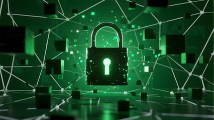 Digital lock in a networked green environment symbolizing cybersecurity and data protection