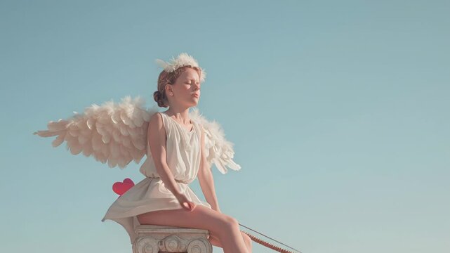 4k video of a cupid shooting a love arrow. Concept of Happy Valentine's Day.