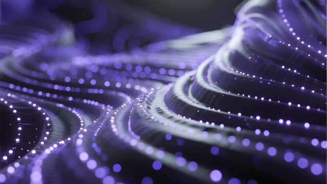 Abstract digital wave pattern with glowing purple dots and flowing lines - Powered by Adobe