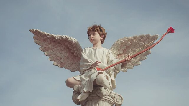 4k video of a cupid shooting a love arrow. Concept of Happy Valentine's Day.