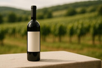 Fototapeta premium Elegant Wine Bottle Mockup in Vineyard Setting for Branding and Design Presentation