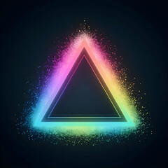 Abstract Neon Rainbow Triangle of Glowing Particles, Futuristic AI Energy Background

