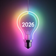 Futuristic AI Energy Concept with Neon Rainbow Bulbs 2026, Modern Tech Visual


