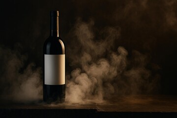 Elegant Wine Bottle Mockup with Blank Label and Smoky Atmosphere