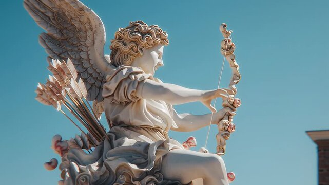 4k video of a cupid shooting a love arrow. Concept of Happy Valentine's Day.