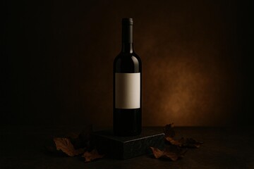 Elegant Wine Bottle Mockup with Blank Label on Dark Background for Branding