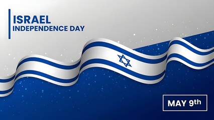 Israel Independence Day celebration with waving flag and May 9th date