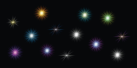 multicolored starburst effects on black background