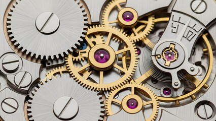 Intricate mechanical watch gears with gold and silver components