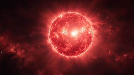 Obraz premium Cosmic Inferno Fiery Red Giant Star Explodes in Nebula Dramatic Space Scene.
