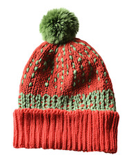 Knitted winter hat with pom pom isolated on transparent background.