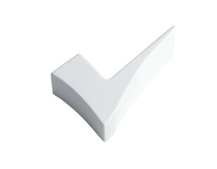 A glossy white three-dimensional checkmark isolated on a black.