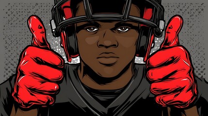 Illustration of a football player in helmet giving a double thumbs up gesture