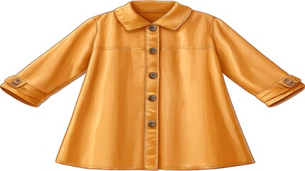 Illustration of an orange-colored button-down coat for a child, with long sleeves and collar