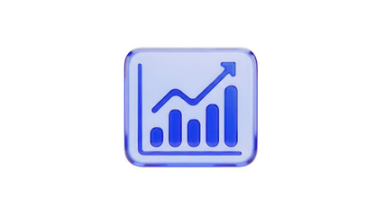 Gradient blue purple glassmorphism financial chart icon floating isolated on a clean white background for modern app UI design with soft light reflections.