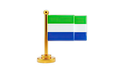 Sierra Leone Flag on Golden Stand - Isolated