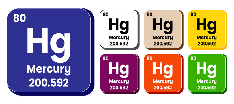 Hg, Mercury element vector icon set, periodic table element. Vector illustration EPS 10 File. Isolated on white background.