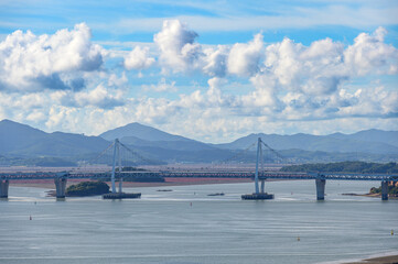 Youngjong Grand bridge in korea. Way to Incheon Airport. Youngjong Grand bridge scenery.