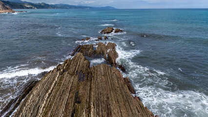 itzurun beach or zumaia beach in spain, made by drone