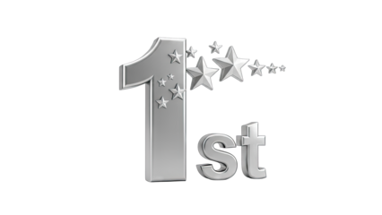 Silver 1st Place with Stars on White Background