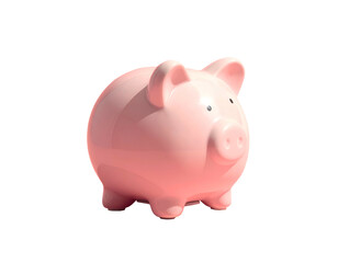 Obraz premium A glossy pink ceramic piggy bank isolated on a black background.