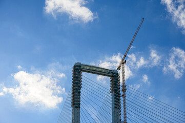 Cheongna-dong, Seo-gu, Incheon, South Korea - August 30, 2025: Construction progress of Cheongna Sky Bridge. Incheon Yeongjongdo Third Bridge. Cheongna Sky Bridge under construction.