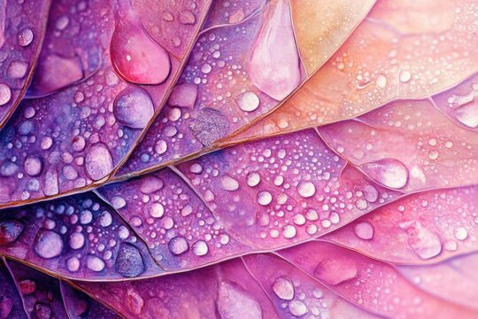 Pink purple leaf macro with water droplets - Powered by Adobe