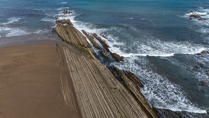 dron aerial photo of itzurun beach or zumaia beach in spain