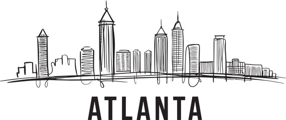 Obraz premium Atlanta city skyline sketch drawing architecture line art black on transparent background
