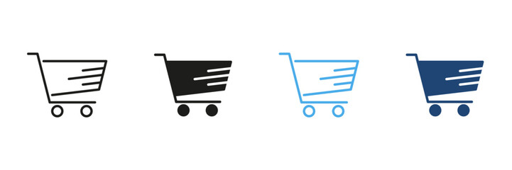 Shopping Cart Line And Solid Icon Set. E-Commerce, Online Shopping, And Retail Marketplace Outline And Silhouette Symbol Collection. Digital Commerce And Consumer Goods. Isolated Vector Illustration © Toxa2x2