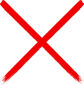 A striking red x mark dominates a stark black background simple design