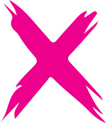 A vibrant pink abstract brushstroke forming a bold x shape against black