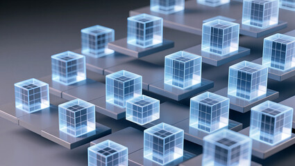 Fototapeta premium Futuristic digital cubes arranged in a mesmerizing grid display