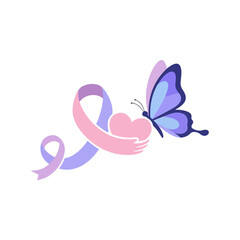 Pink ribbon and butterfly illustration symbol of awareness.
