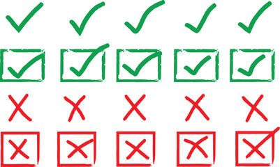 Green checkmarks and red crosses checklist symbols on white background © OYEs RH