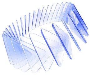 Crystal glossy circle ring of glass transparent triangle plate row with light blue gradient and speed motion effect. Abstract circular line of geometric triangular shapes render