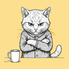 angry cat in a sweater. © Taufiq