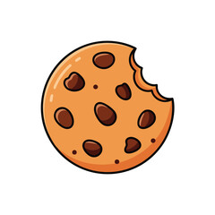 Fototapeta premium An illustration of a round cookie with chocolate chips, a bite taken out of it
