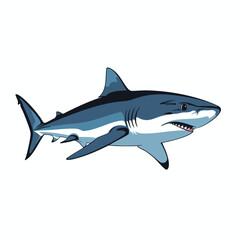 Obraz premium Side view of a cartoon shark, in shades of blue and white, with menacing expression
